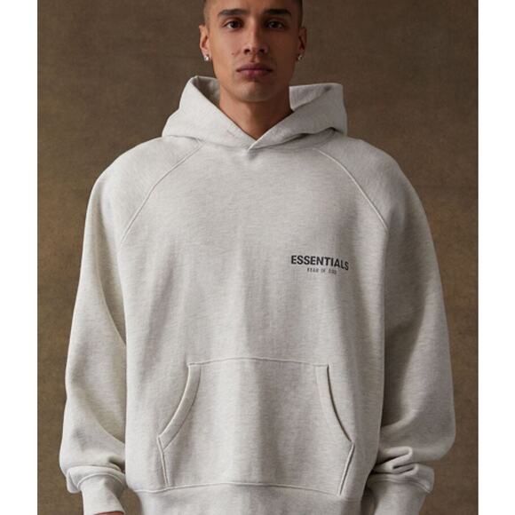 Fear of God Essentials Light Oatmeal Relaxed fit hoodie, size XL